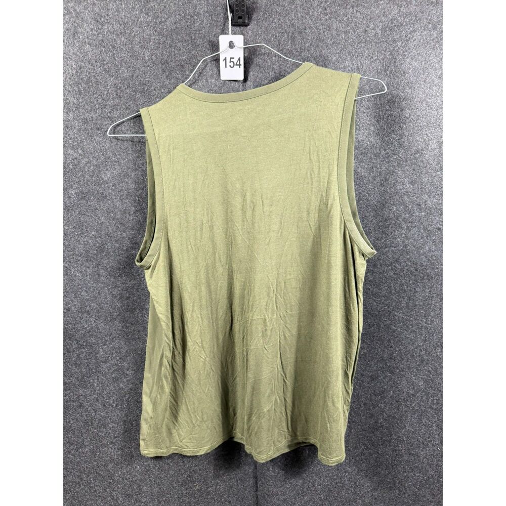 (L) - Women's LOFT Olive Green Split V-Neck Mixed Media Tank Top